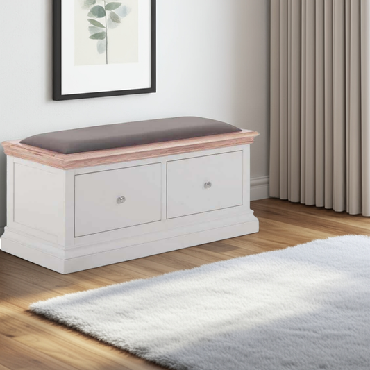 2 Drawer Blanket Box With Fabric Seat