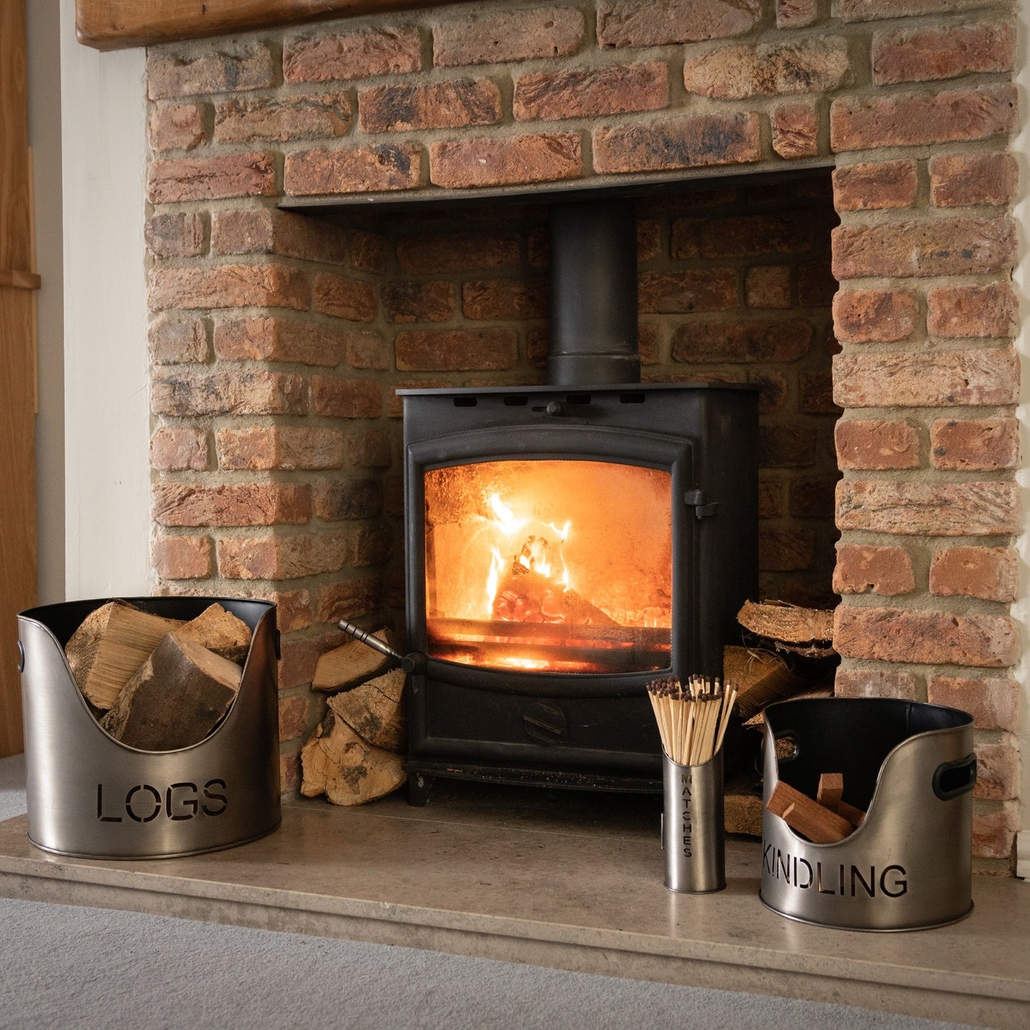 Pewter Finish Fireside Log Set