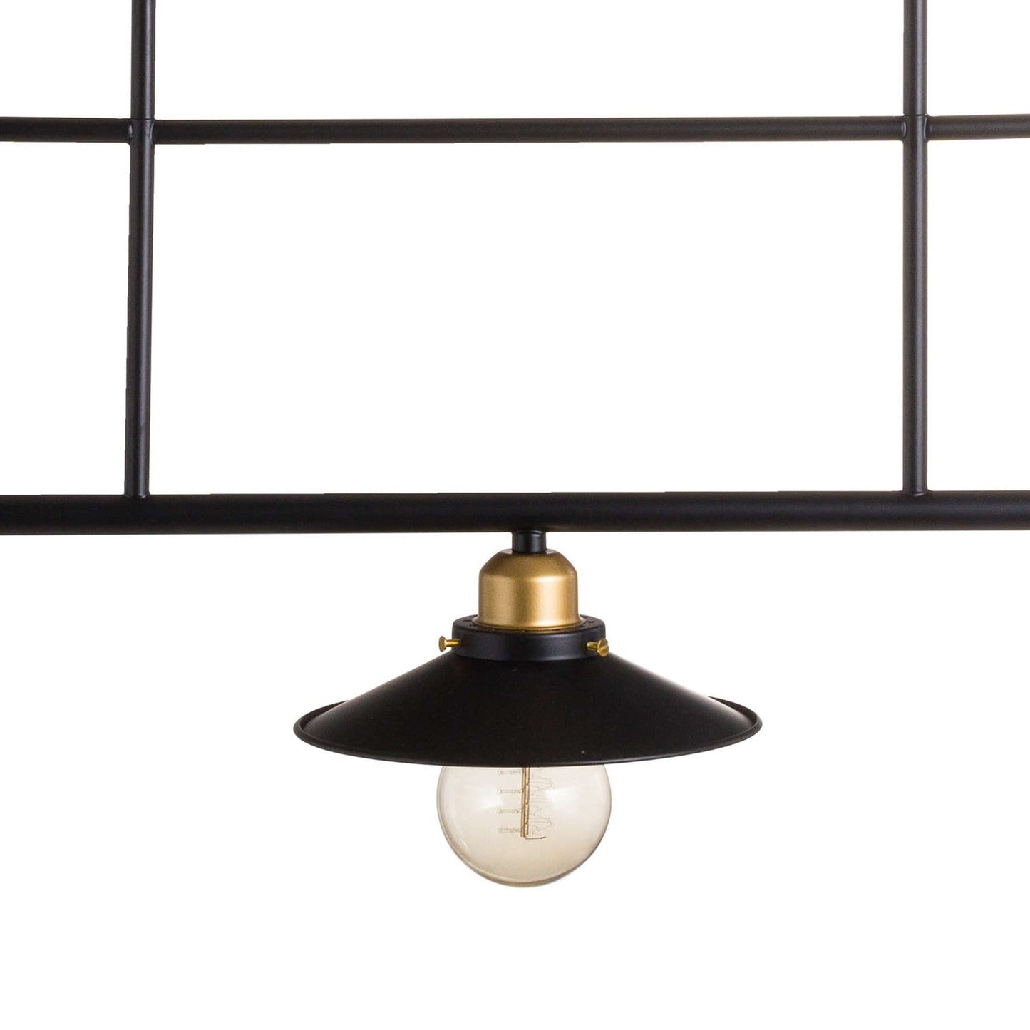 Unusual Triple Hanging Black & Brass Industrial Light