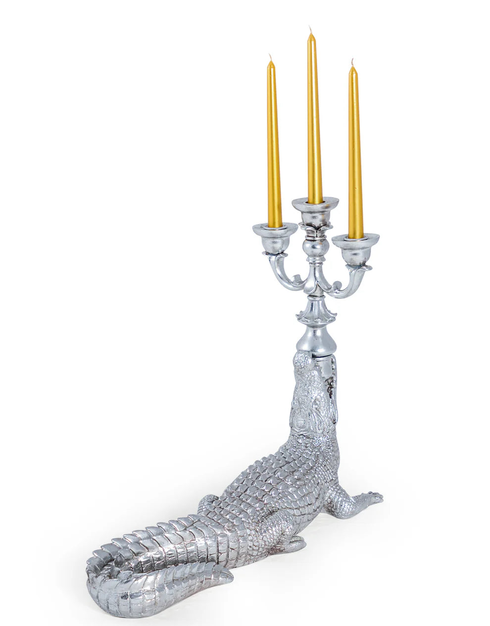 Large Silver Crocodile Candle Holder