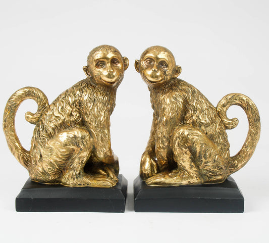 Monkey Bookends Pair Gold S/2