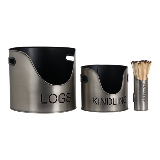 Pewter Finish Fireside Log Set