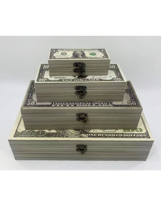 Set of 4 Storage Boxes Dollar Notes