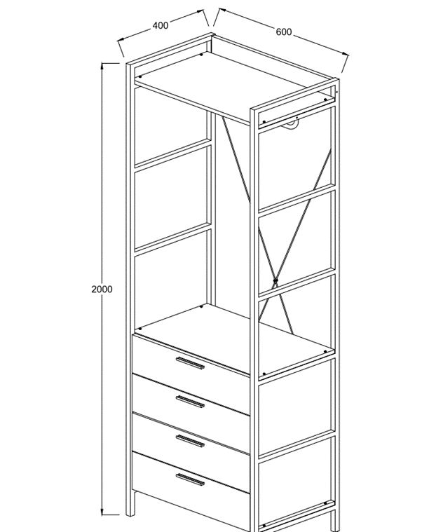 Claire Riviera Oak 4 Drawer Open Wardrobe