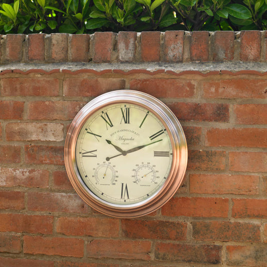 Outdoor Vintage 15 Inch Clock With Thermometer and Humidity Meter Copper Effect