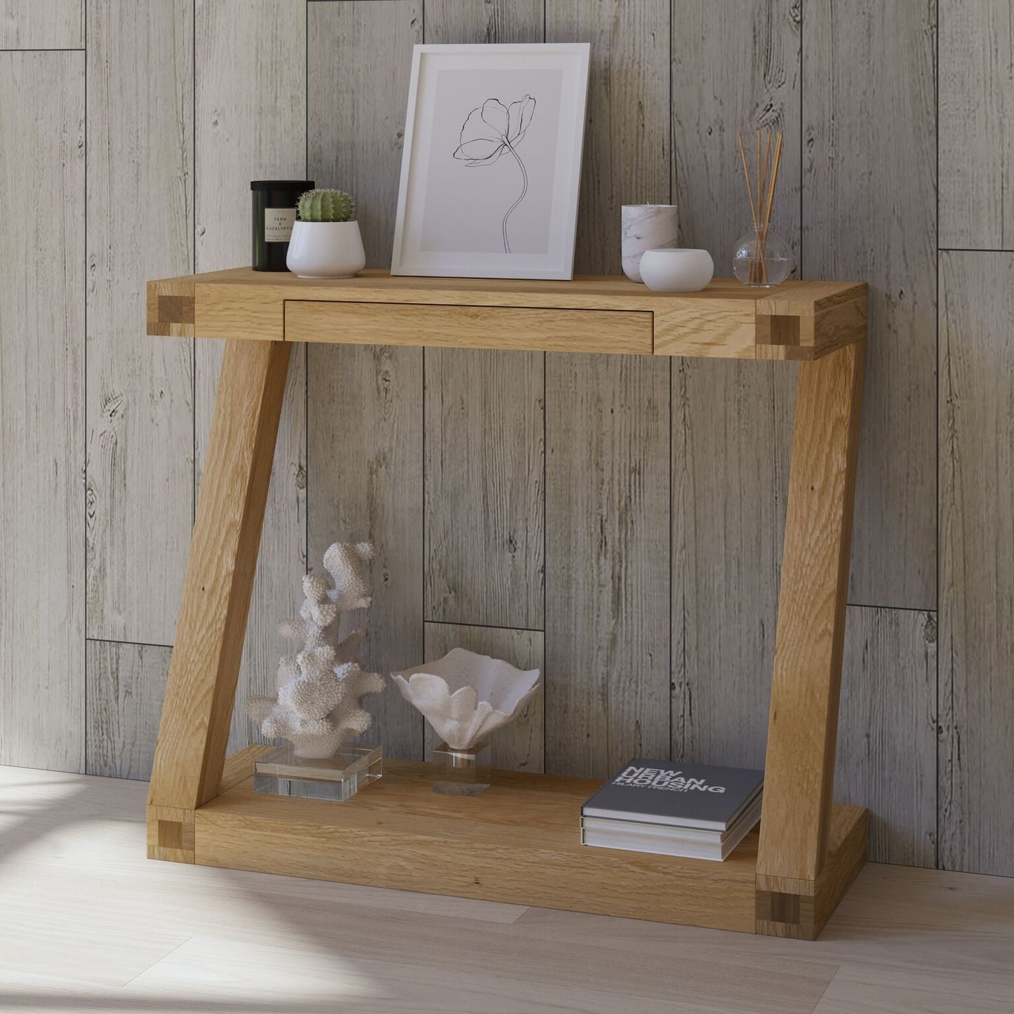 Z Oak Console Table With Drawer