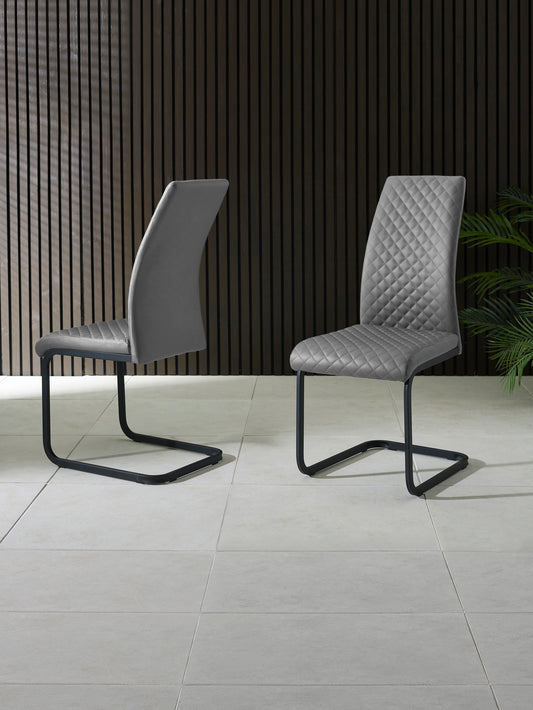 Set of 4 Xavier Grey Upholstered Cantilever Dining Chairs