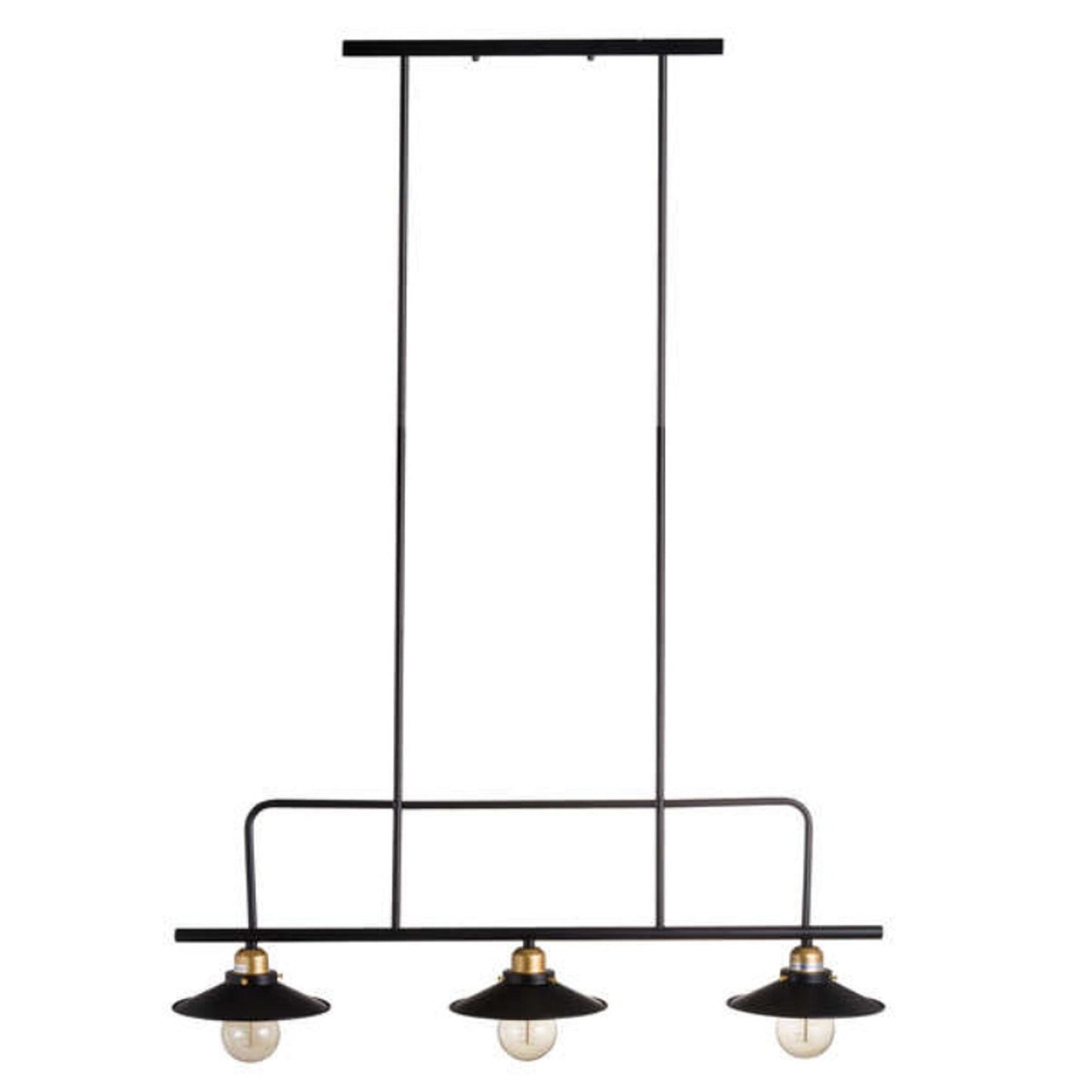 Unusual Triple Hanging Black & Brass Industrial Light