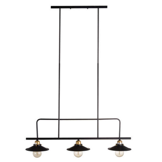 Unusual Triple Hanging Black & Brass Industrial Light