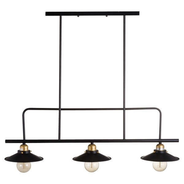 Unusual Triple Hanging Black & Brass Industrial Light