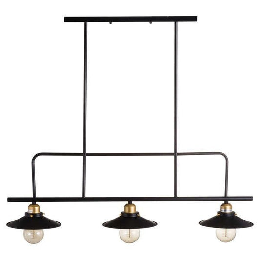 Unusual Triple Hanging Black & Brass Industrial Light