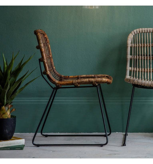 Rattan Back & Seat Chair - Pair