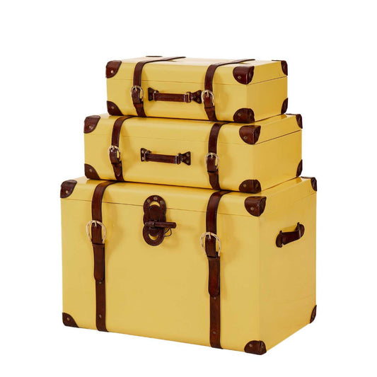 Set of 3 Handcrafted Leather Storage Trunks